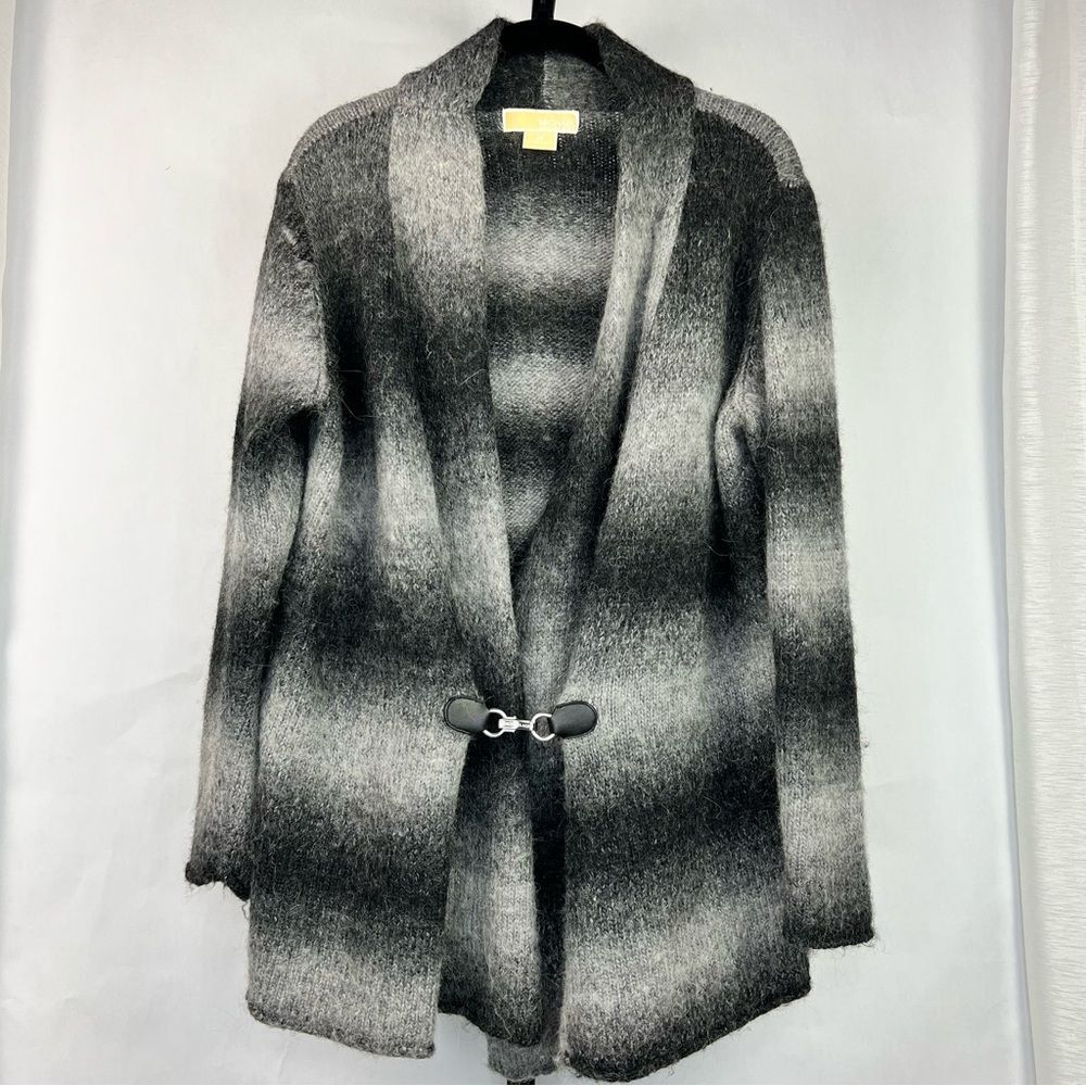Michael Kors Striped Alpaca Wool Knit Cardigan Womans 1X Black Gray Academia